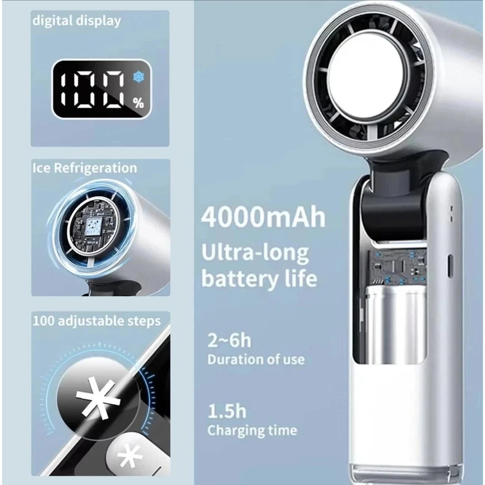 Kipas Angin Mini Portable Lipat Rechargeable Handheld Turbo Fan Kipas Genggam Digital Display - Gambar 4