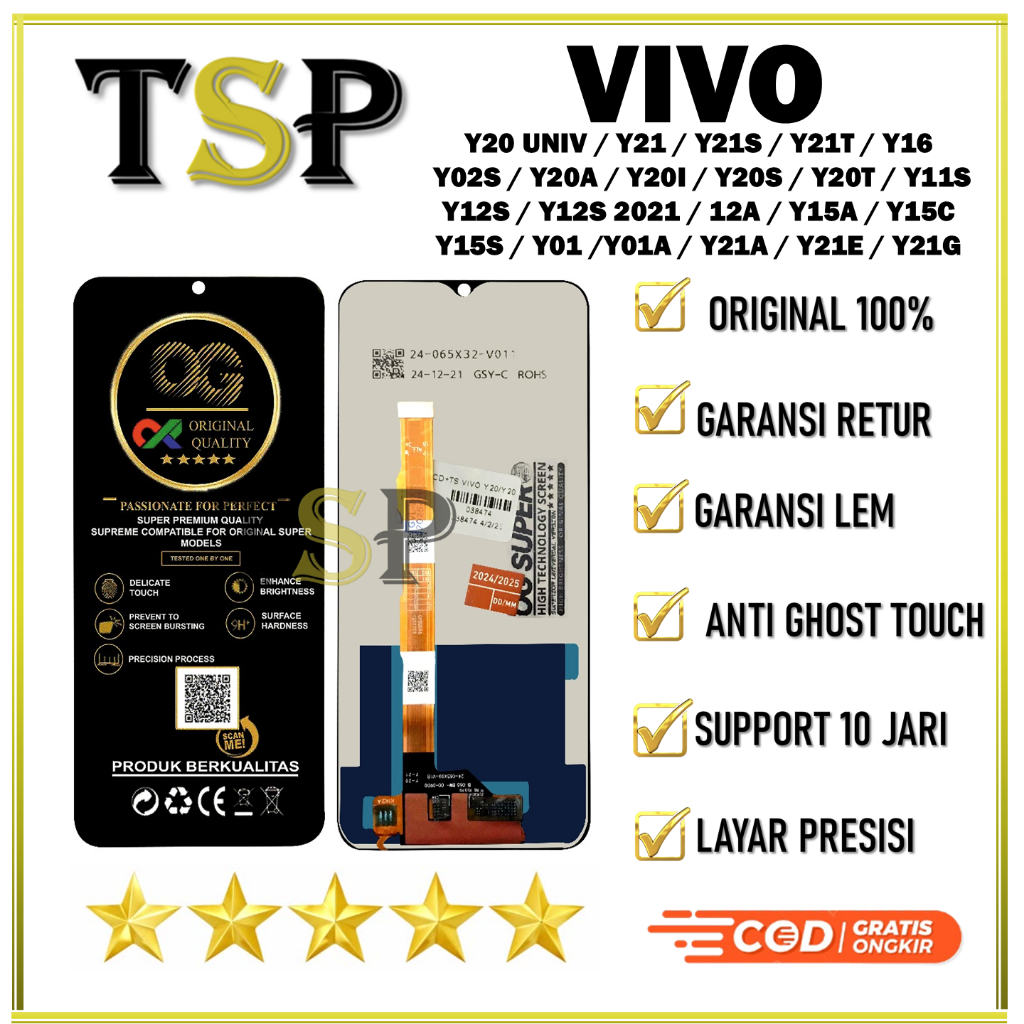 LCD TOUCSCREEN VIVO Y20 UNIV / Y21 / Y21S / Y21T / Y16 / Y02S / Y20A / Y20I  Y20S / Y20T / Y11S / Y12S / Y12S 2021 / 12A / Y15A / Y15C  Y15S / Y01 / Y01A / Y21A / Y21E / Y21G COMPLETE ORIGINAL 100% FULLSET