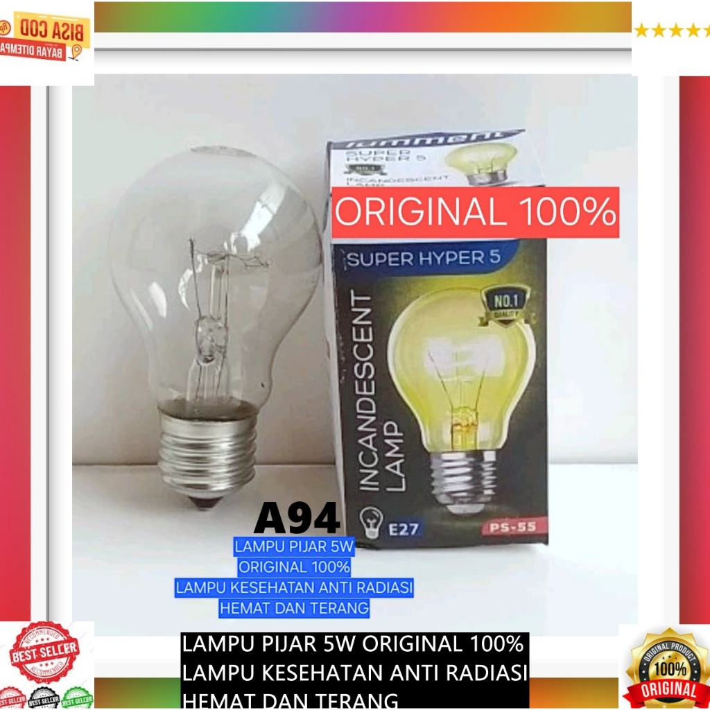 A94 HEALTHY RADIATION-FREE PIJAR Lamp FILAMENT E27 Bulb 5W UV FITTING ...