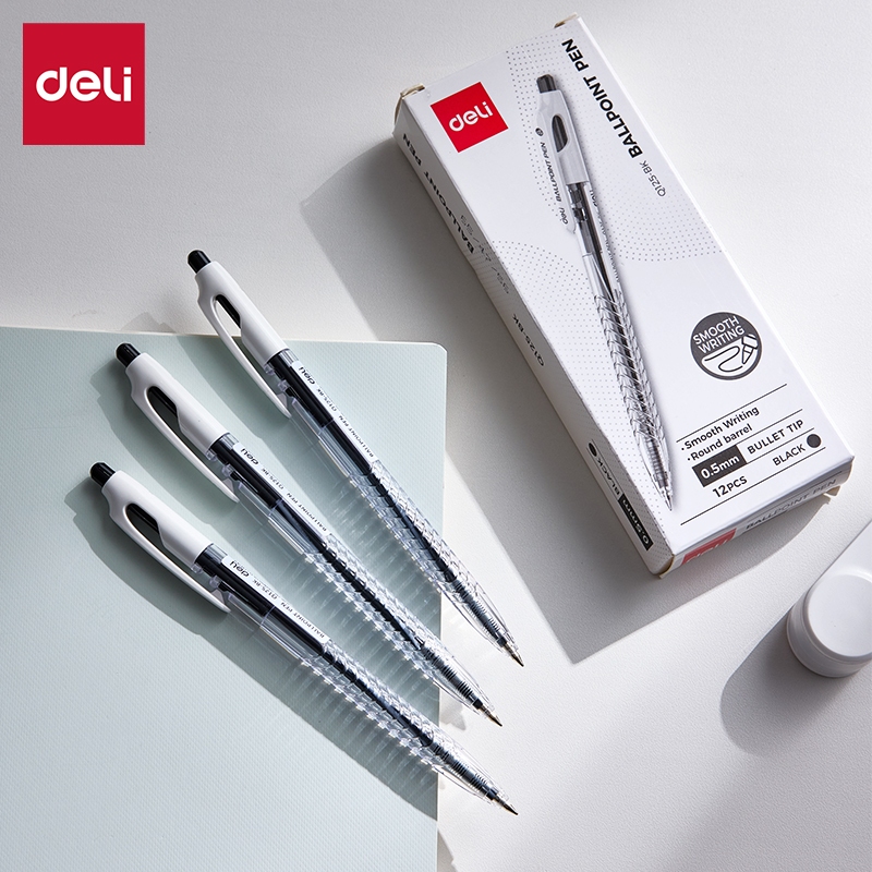 Deli Ballpoint Pen / Pulpen Cetek/ Pulpen Bolpoin Hitam Penulisan Halus EQ125-BK