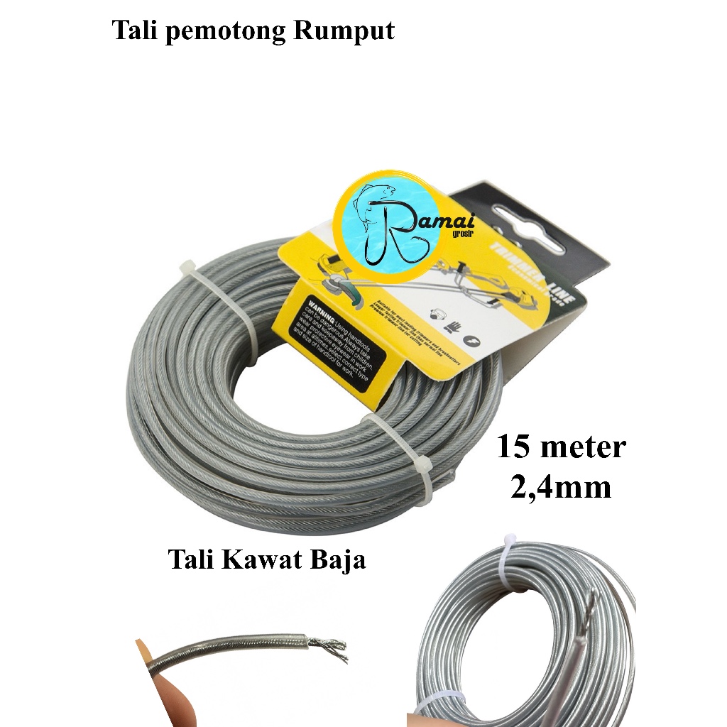 Tali Senar Kawat Potong Rumput 15m 2.4mm // Tali Trimmer Line Nylon Panjang 15m 2.4mm