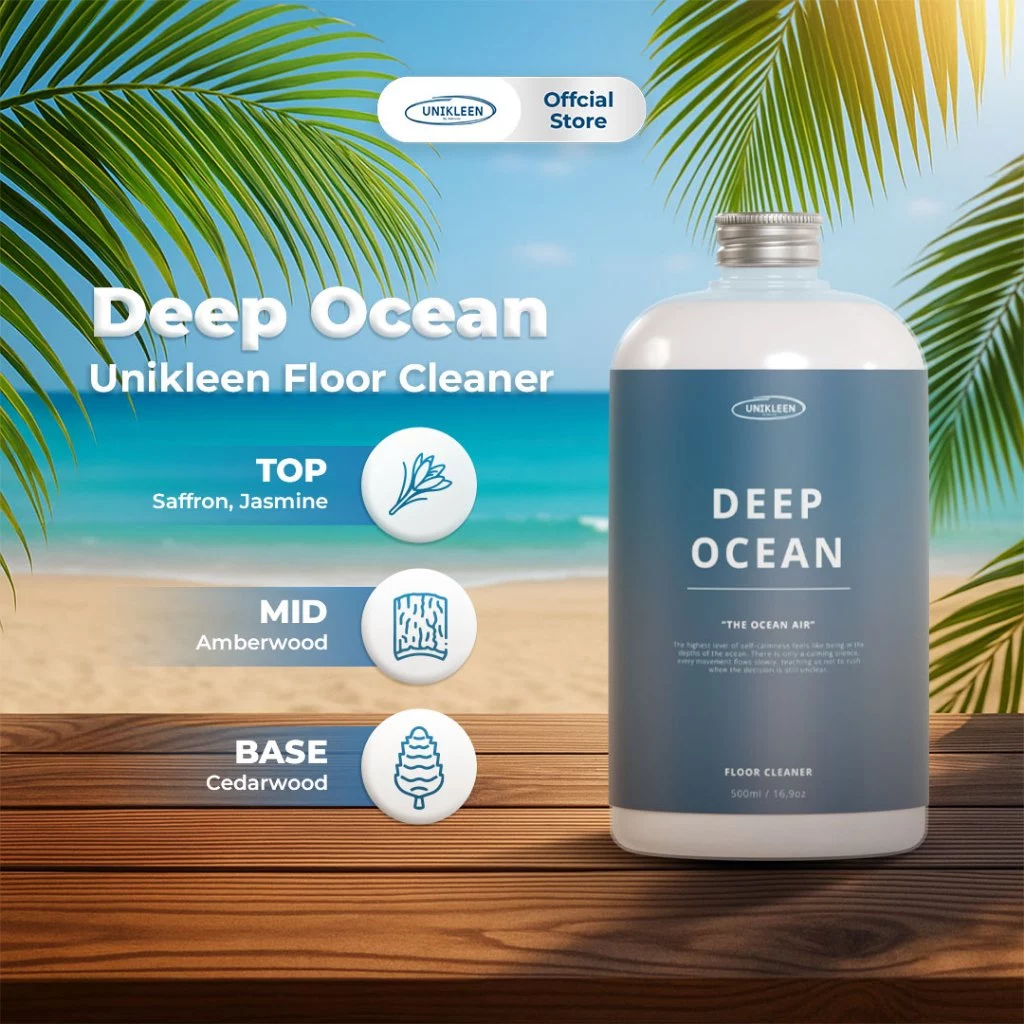 Deep Ocean Unikleen Floor Cleaner 500ml – Pembersih Lantai Antibacterial Wangi Premium, Anti Lengket & Tahan Lama Pengharum Ruangan Tahan Lama dan Wangi