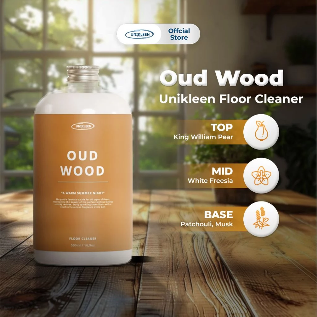 Oud Wood Unikleen Floor Cleaner 500ml – Pembersih Lantai Antibacterial Wangi Premium, Anti Lengket & Tahan Lama Pengharum Ruangan Tahan Lama dan Wangi