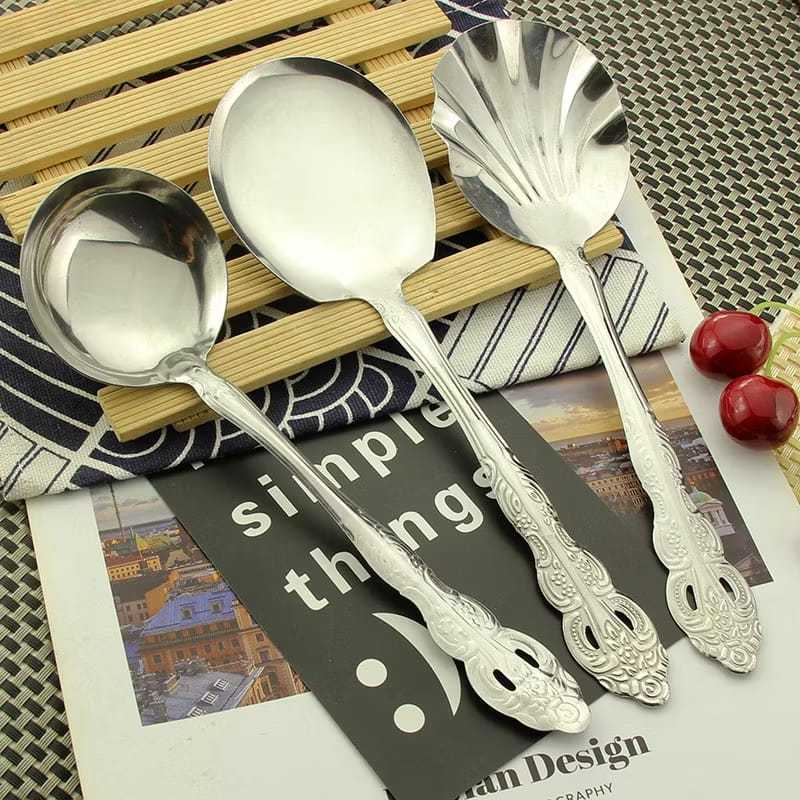 Stainless Steel Flat Round Shell Ladle Vegetable Spoon Buffet Side Dish ...