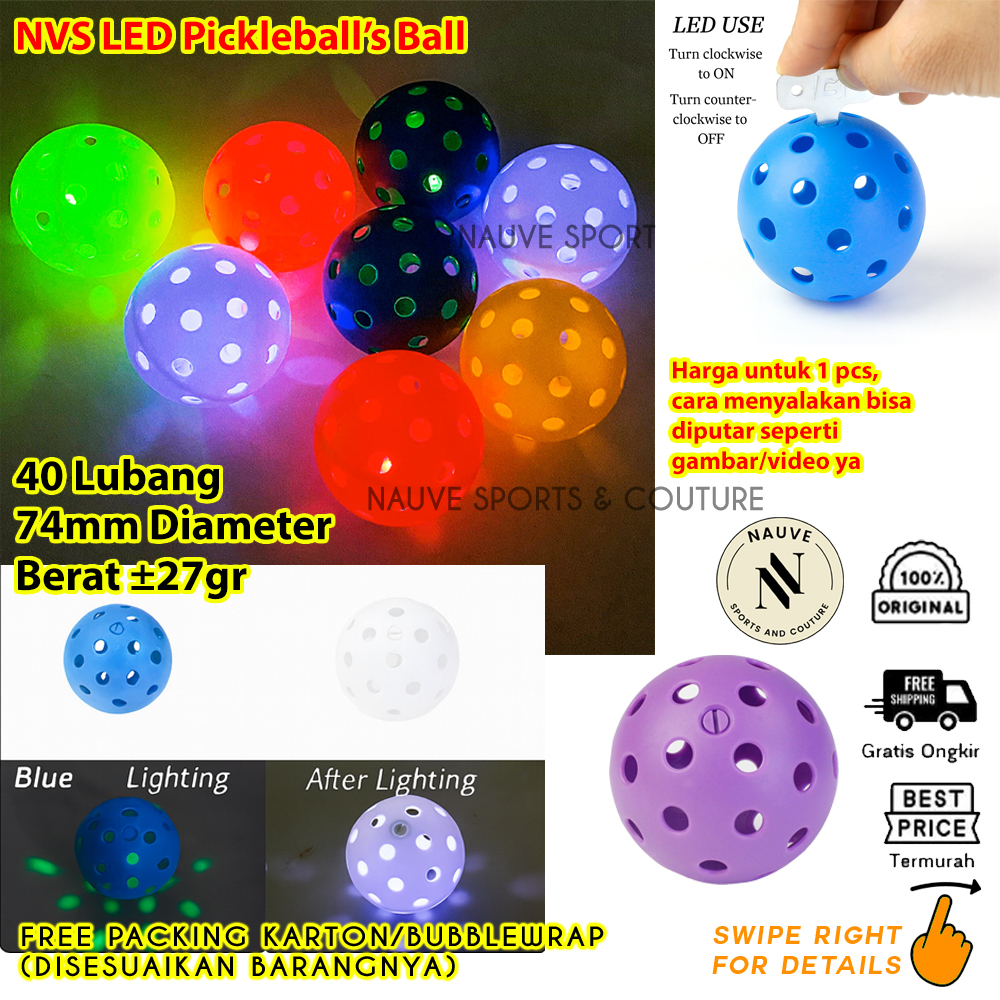 NVS LED Pickleball Ball 40 Hole 74mm Outdoor Indoor Pickle Light 40 ...