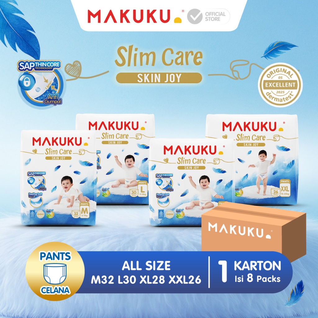 [8 PACK KARTON] MAKUKU SAP Diapers Skin Joy Pants M32 /L30 /XL28 /XXL26