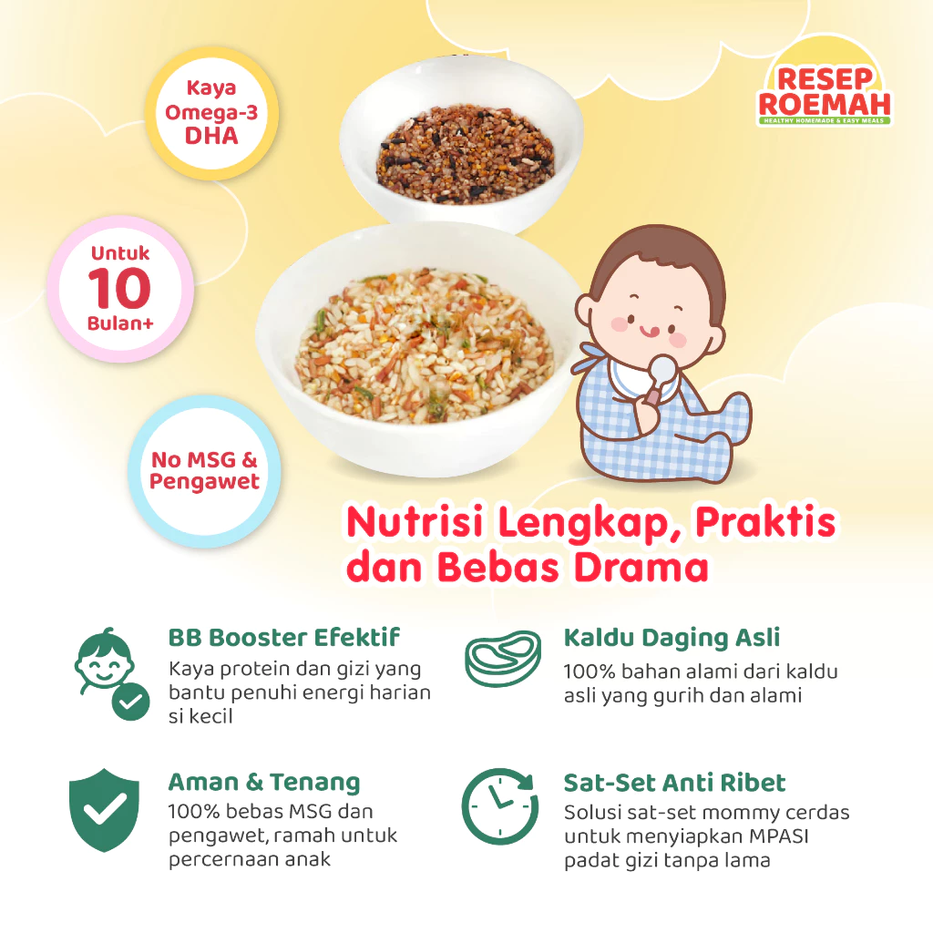 Nasi Tim Organik With NutriProtein Sachet By Resep Roemah - Beras Kukus Untuk Toddler & Kids Bubur Kaldu MPASI BB Booster - Gambar 2