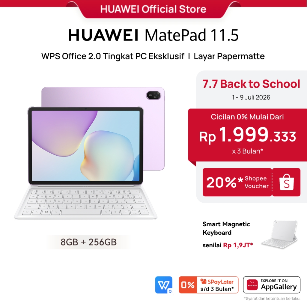 7.7 Voucher s d 20% HUAWEI MatePad 11.5-inch Tablet PC-level WPS Office Keyboard HUAWEI Notes - Gambar 2