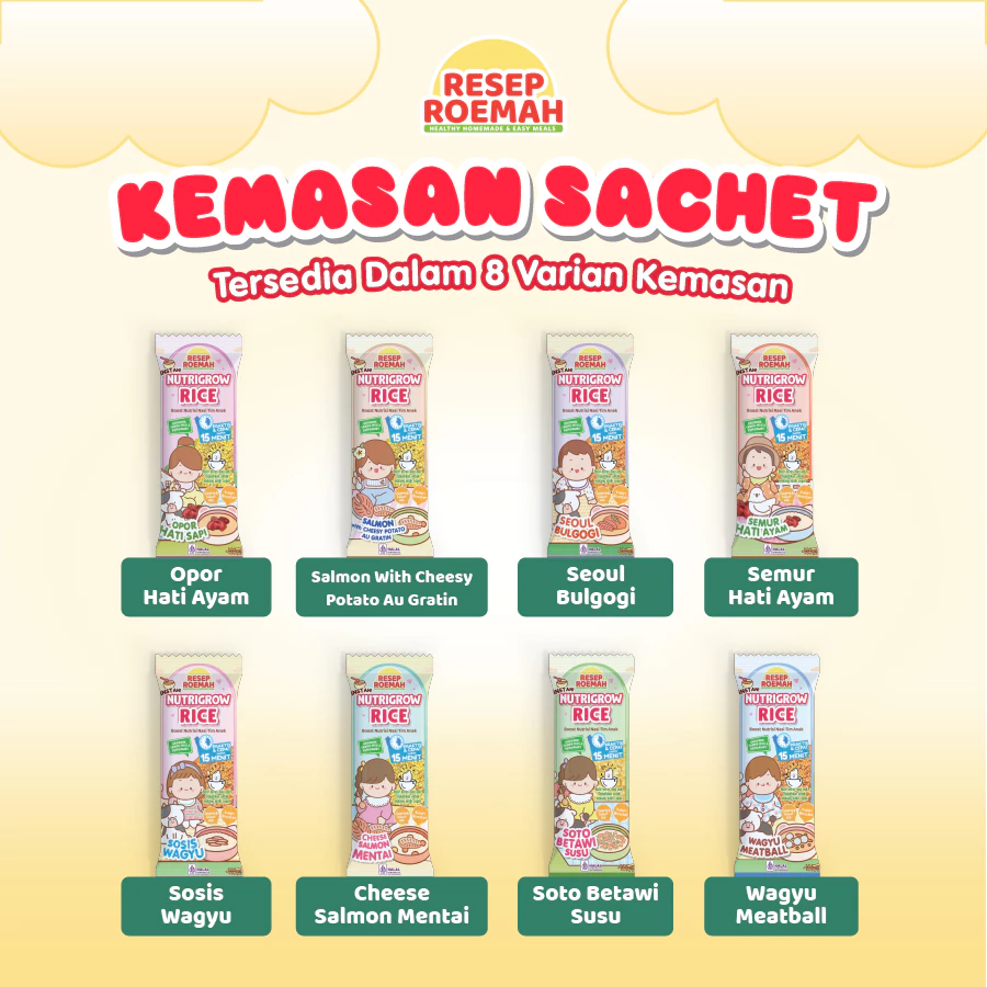 Resep Roemah Nutri Grow BB Booster Rice 45gr / Beras Instan Travelling Siap Seduh 15 Menit - MPASI Bayi / Tinggi Protein & Kalori / Beras Pipih Nasi Anak / Tanpa MSG & Pengawet - Gambar 3