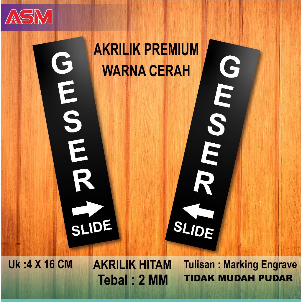 TANDA GESER KANAN KIRI SLIDE PINTU AKRILIK
