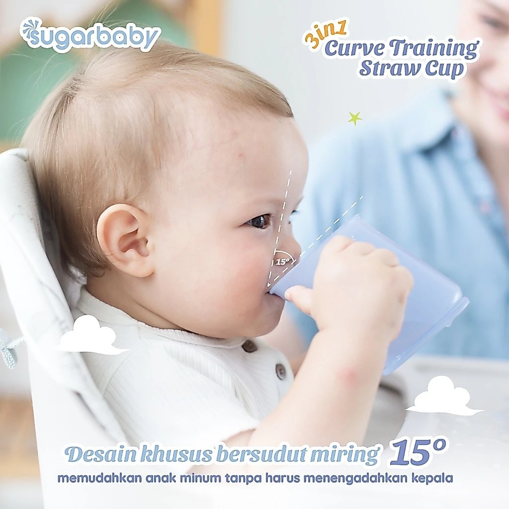 Sugarbaby Gelas MPASI Bayi 3in1 Anti Tumpah - Curve Training Straw Cup Anti Bocor BPA FREE - Gambar 4
