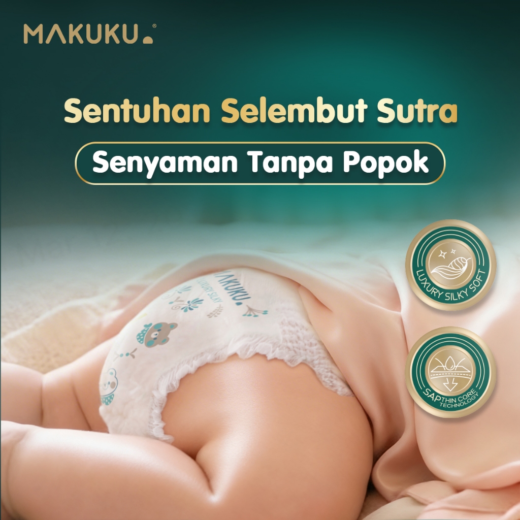 [3 PACK] Makuku DIapers Slim Luxury Silky Celana / Pants Perekat / Tape Jumbo S48 / S40 / M52 / L50 /XL48 Popok Bayi - Gambar 3
