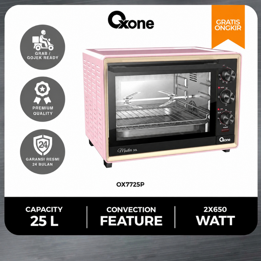 Oxone OX7725 PINK Oven Listrik Pemanggang 25 L Multifungsi