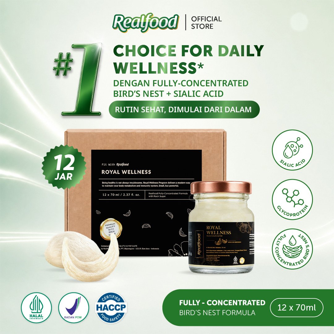 Realfood Royal Wellness / Minuman Sarang Burung Walet Premium / Daily Wellness / Nutrisi Harian / Daya Tahan Tubuh / Recovery / Wellness Drink / Bird Nest Drink / Minuman Kesehatan Harian untuk Dewasa