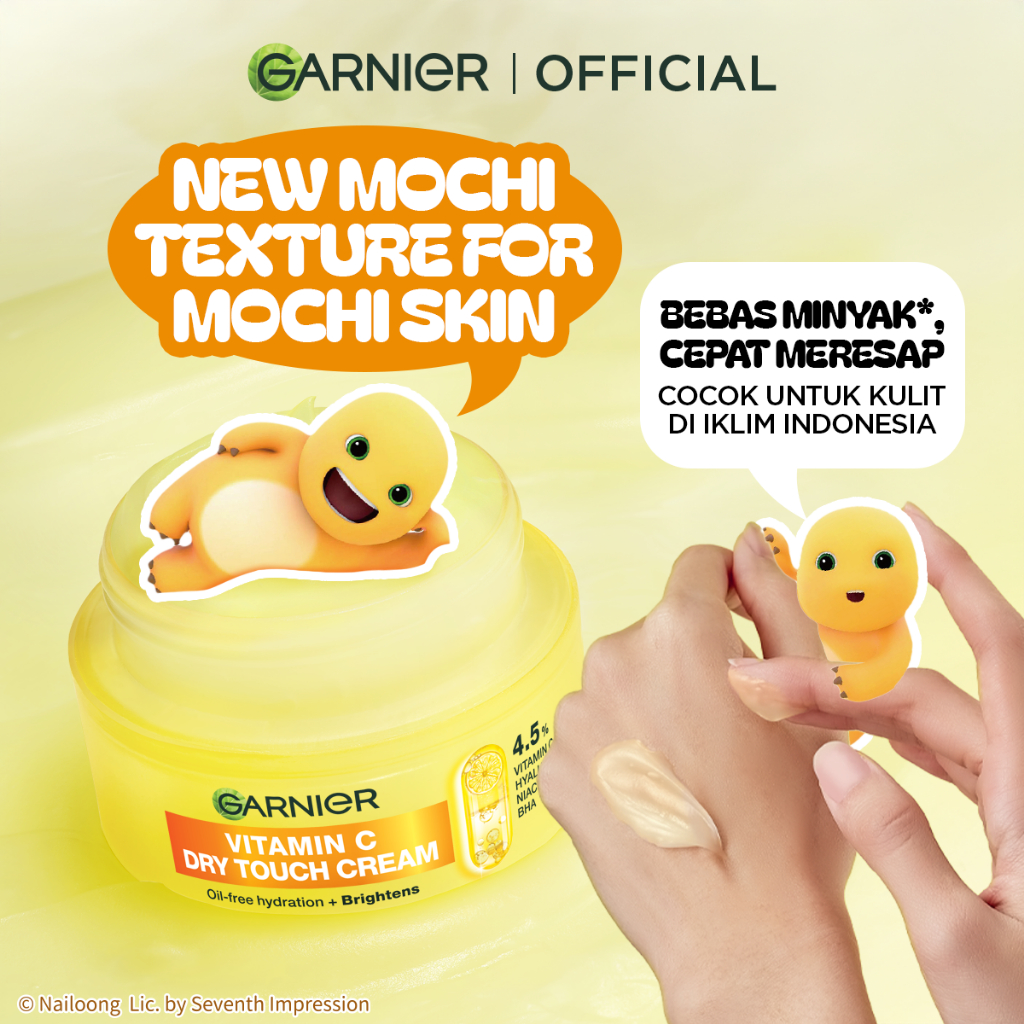 [NEW] BIG SIZE Garnier Mochi x Nailong Dry Touch Cream 50ml 4.5% Vitamin C / Niacinamide / Salicylic Acid Moisturizer Pelembab Wajah Skin Barrier Soothing Balm Kulit Kering Iritasi Skincare Set Krim Siang Krim Malam Day Cream Serum Tone Up Cream - Gambar 4