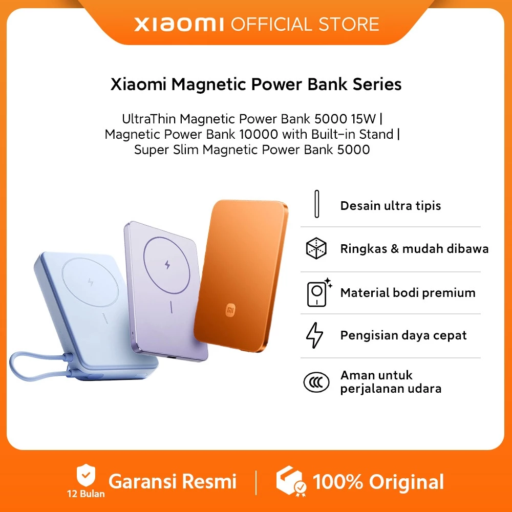 Xiaomi Magnetic Power Bank Series / Super Slim Magnetic Power Bank 5000 / Magnetic Power Bank 10000 with Built-in Stand / UltraThin Magnetic Power Bank 5000 15W / Desain Ultra Tipis / Fast Charging / Xiaomi Powerbank Aman Perjalanan Pesawat Udara