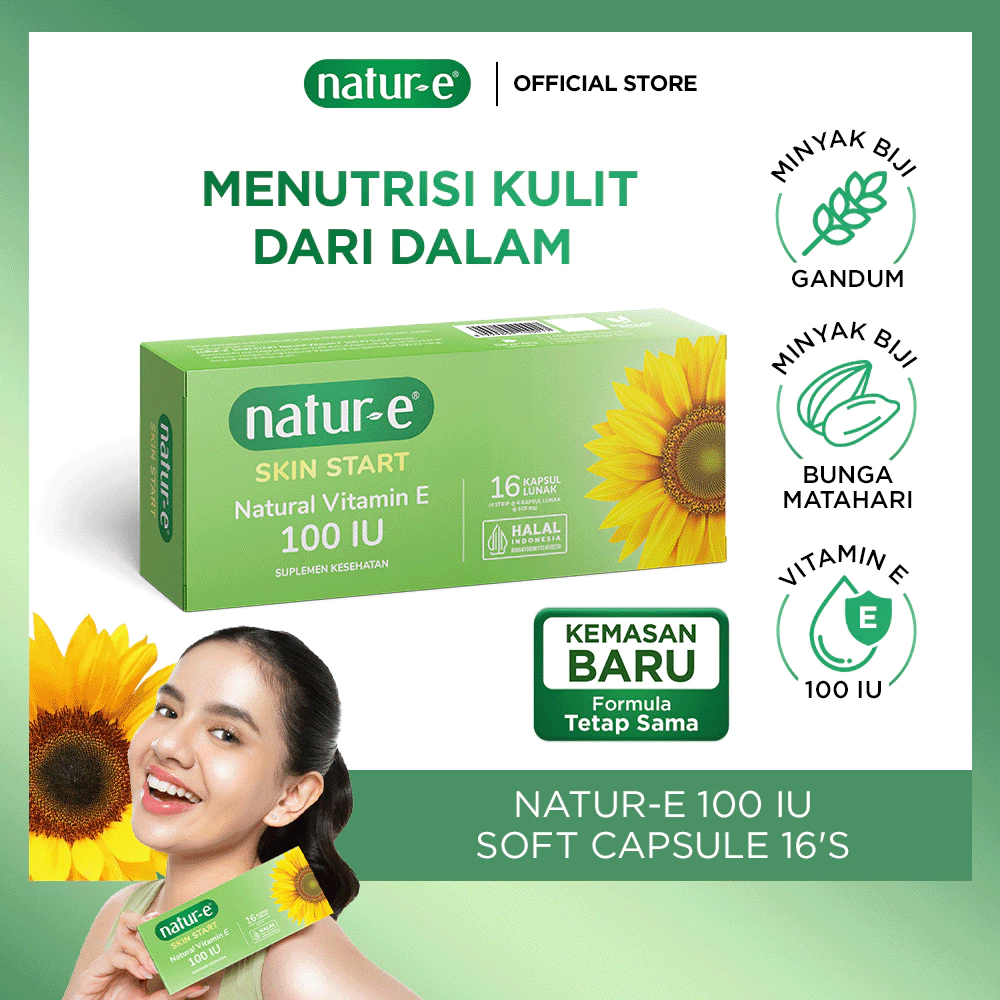 Natur-E Soft Capsule Skin Start 100 IU 16s/32s - Soft Capsule untuk Menjaga Kesehatan Kulit dengan Vitamin E 100 IU - Nutrisi Kulit dari Dalam Untuk Awal Kesehatan Kulitmu