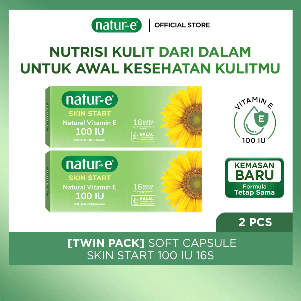 Natur-E Twinpack Soft Capsule Skin Start 100 IU 16s x 2pcs - Soft Capsule untuk Menjaga Kesehatan Kulit dengan Vitamin E 100 IU - Nutrisi Kulit dari Dalam Untuk Awal Kesehatan Kulitmu - Gambar 2