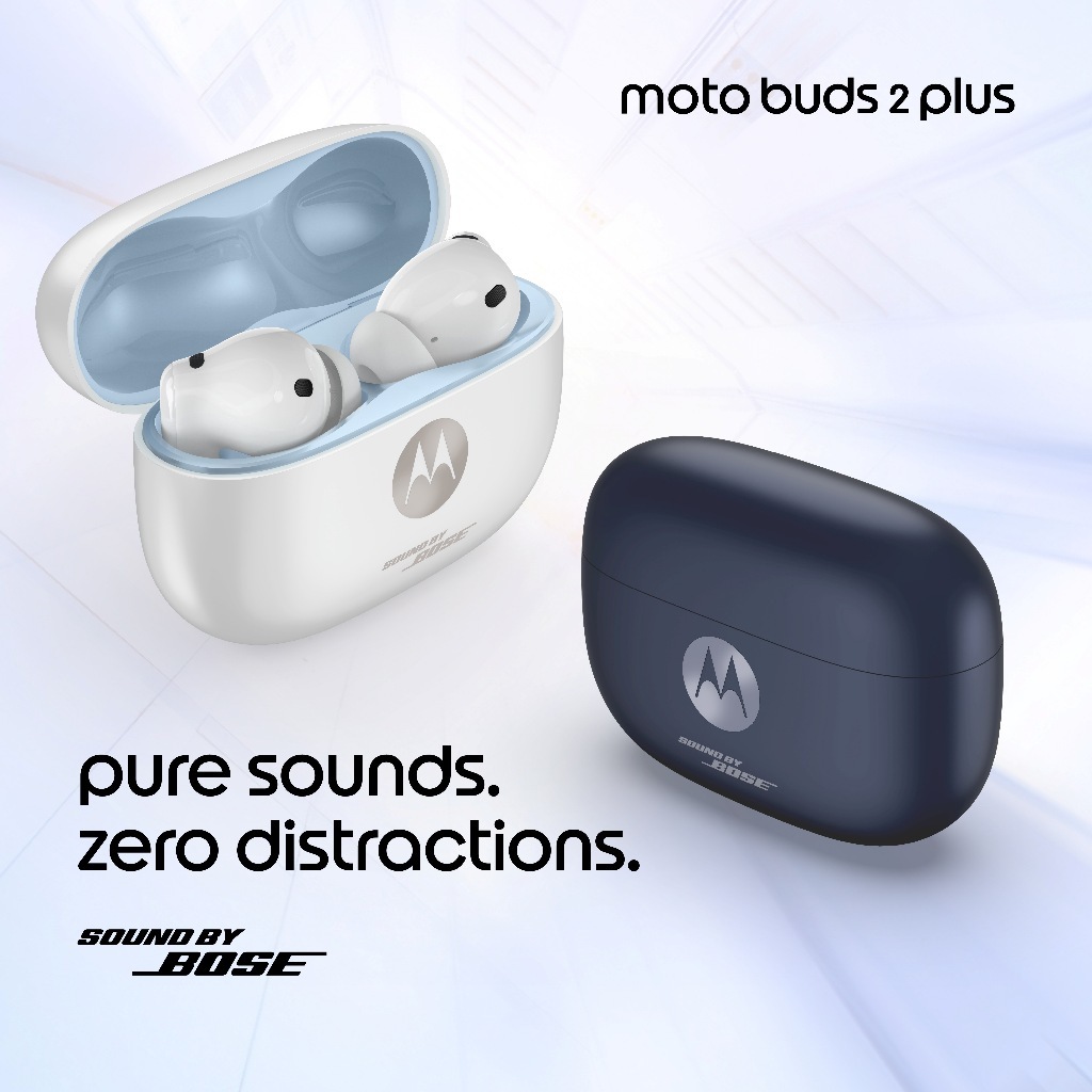 Moto Buds 2 Plus - Sound by BOSE - Dynamic Driver 11mm x2 + Crystal Talk tech AI Noise Reduction - 6 Microphones - Dynamic ANC - IP54 Water Repellent - Hi Res Spatial Audio - LHDC Audio Codec