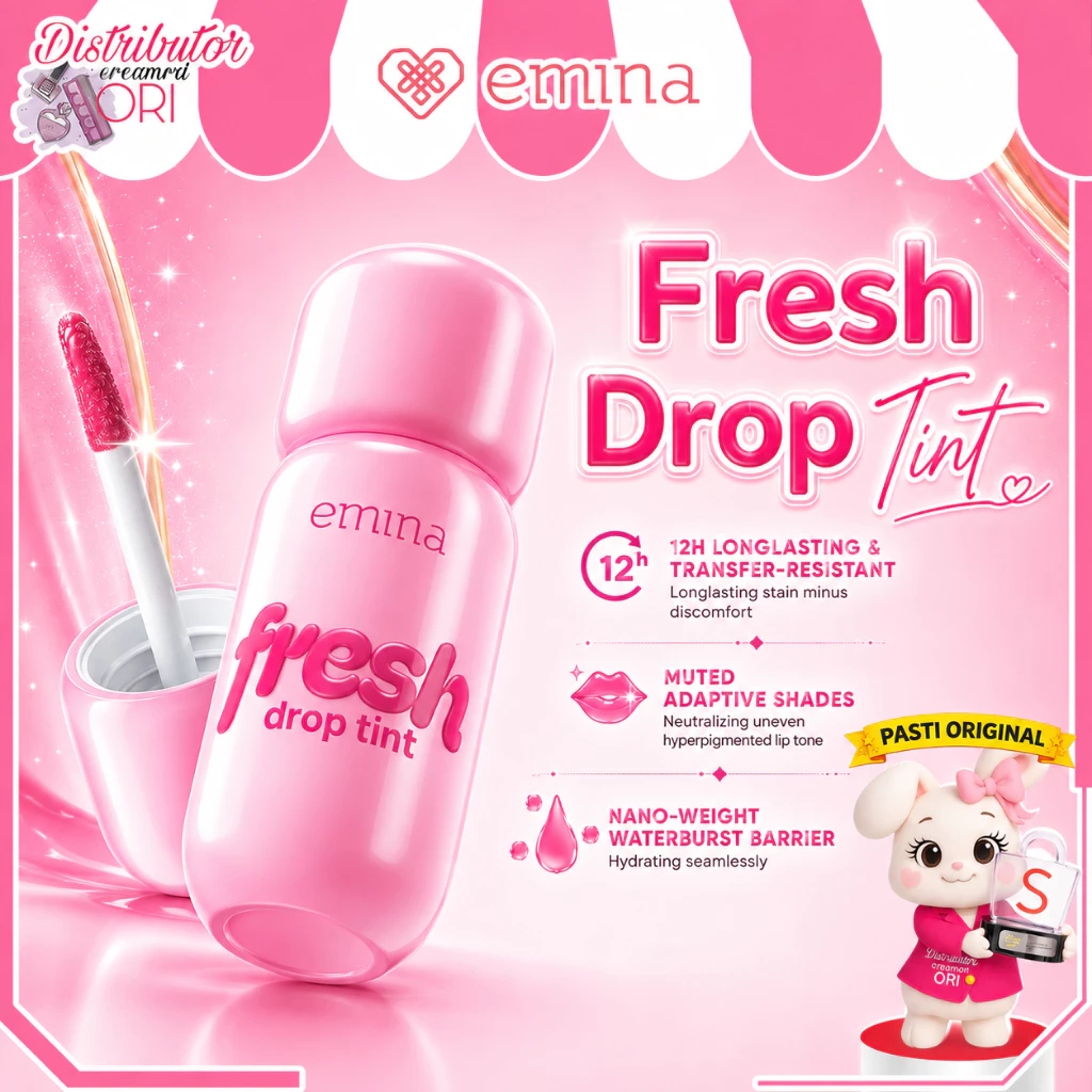 Emina Fresh Drop Tint 3 g -2in1 Lip & Cheek Lip Tint / Distributor Cream Ori