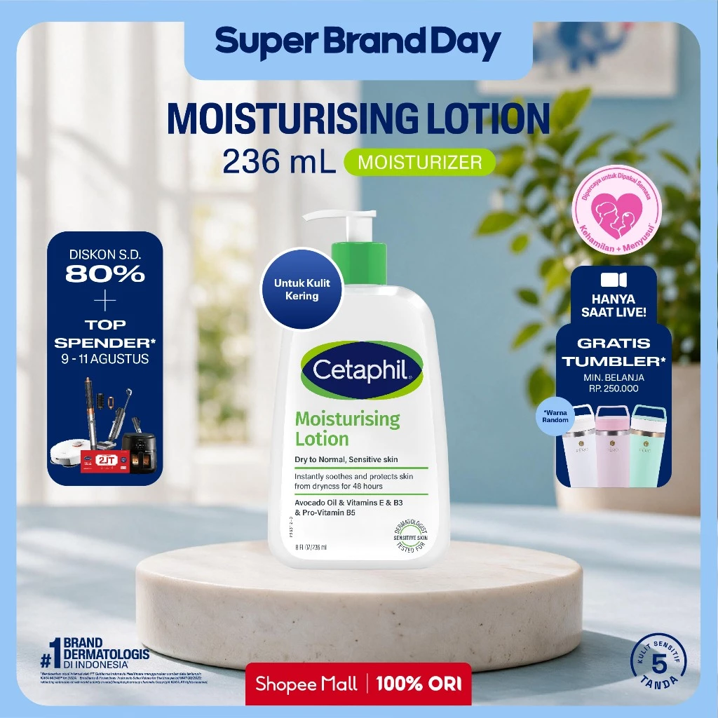 [HANYA DI LIVE] Cetaphil Moisturizing Lotion 236ml dengan Avocado Oil Pelembap Perawatan Tubuh untuk Kulit Kering, Berminyak, dan Sensitif