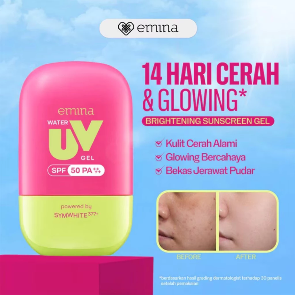 [ PAKET ISI 3 PCS ] EMINA Gelato Cleanser Strawberry + Moist Water Bright Glow + Sunscreen Water Uv Gel 25ML / Distributor Cream Ori - Gambar 2