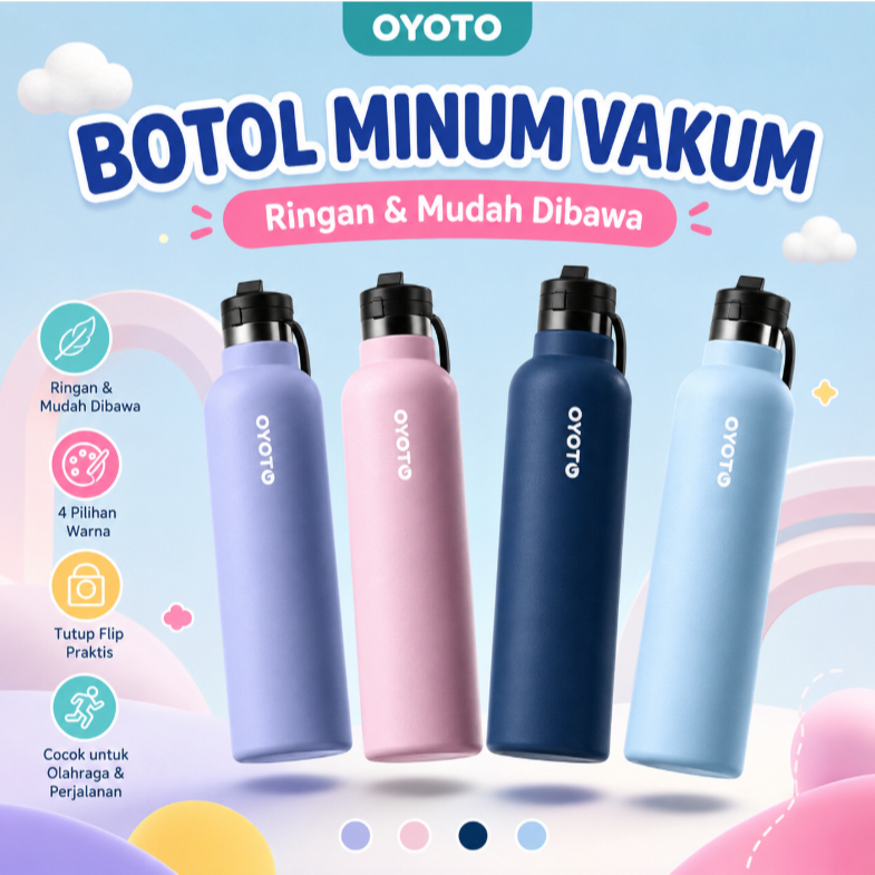 OYOTO Tumbler Botol Minum Portable Bottle Stainless Steel 304 Tahan Panas Tahan Karat With Handle Portable