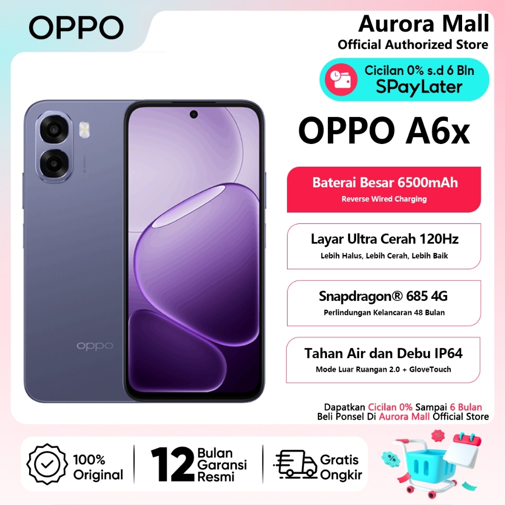 [NEW] OPPO A6x A6c 4/128GB (4+4GB Extended RAM) Snapdragon 685 Garansi Resmi Indonesia HP Terbaru 2026