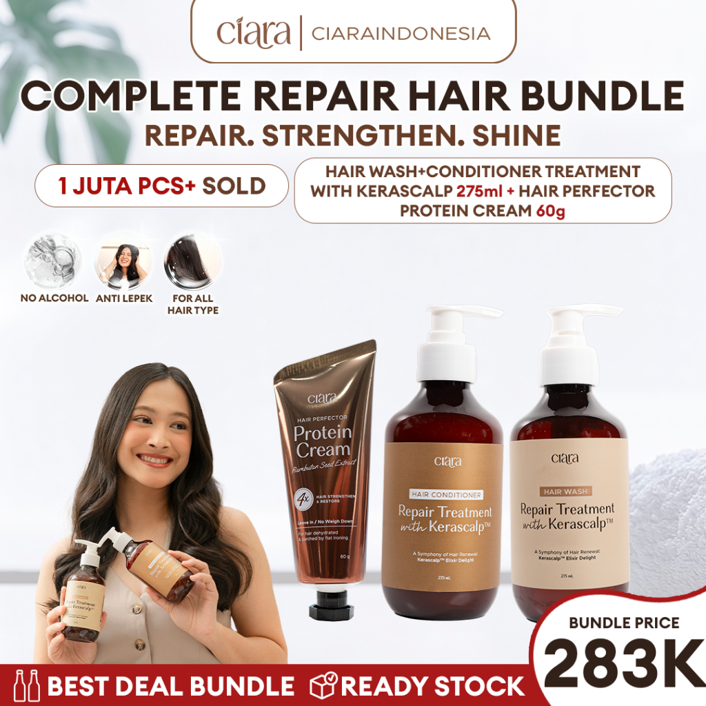 Ciara Hair Wash X Conditioner Repair Treatment With Kerascalp X Hair Perfector Protein Cream shampo rambut hair wash sampo rambut rusak Kondisioner rambut rusak conditioner rambut bercabang rambut patah conditioner rambut rusak rambut ketombe BPOM