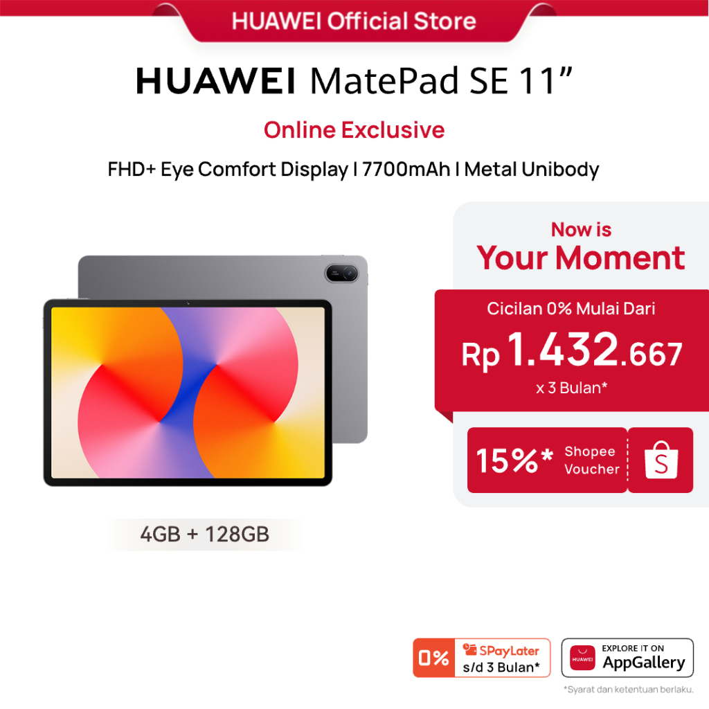 [PayDay s/d 15%] HUAWEI MatePad SE 11" Tablet [4+128GB] / FHD+ Eye Comfort Display / 7700mAh / Metal Unibody