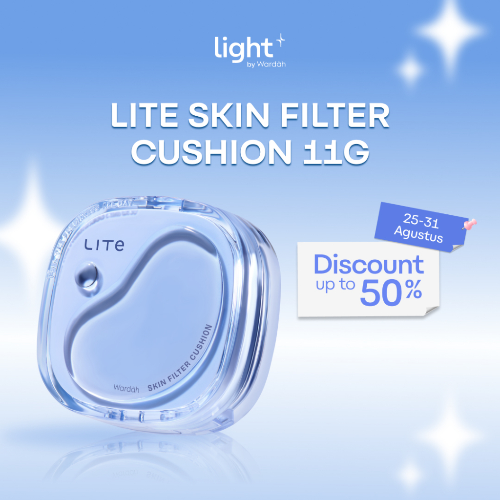 Wardah Lightplus Lite Skin Filter Cushion 11 g - Fresh Look, Tahan 8 Jam, Flawless Coverage, Bebas Kulit Kusam, Satin Finish, Tampilan Sehar dan Youtful, Lightening - Makeup
