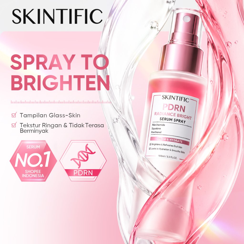 SKINTIFIC - PDRN Radiance Bright Serum Spray 100ml / Instant Glass Skin Kulit Glowing & Cerah dengan Niacinamide - Hydrating untuk Kulit Kusam dan Berminyak
