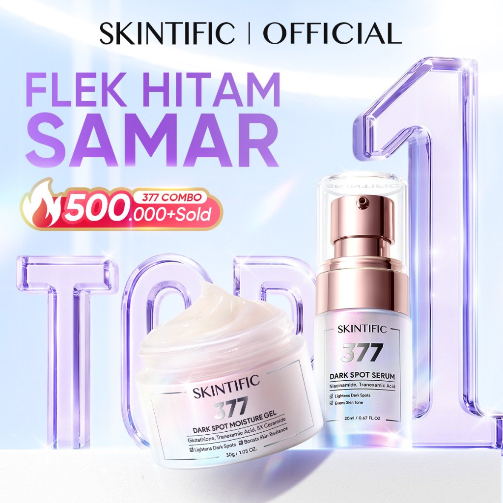 SKINTIFIC - 2PCS 377 Dark Spot Set / Moisturizer 30g + Serum 20ml - 14 Hari Flek Hitam Samar Menyamarkan Noda Hitam Warna Kulit Tidak Merata Kulit Kusam Bekas Jerawat PIH&PIE mencerahkan kulit Glass Skin Brightening Glowing Moist Whitening Moisture Ge