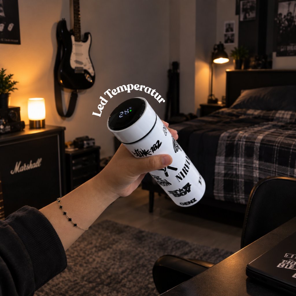 Genz Tumbler Led Temperatur BW 500ml Stiker Anti Air Stainless Steel 304 Elegant Gentleman Design Praktis untuk Nongki - Bottles, Kitchenware foto 3