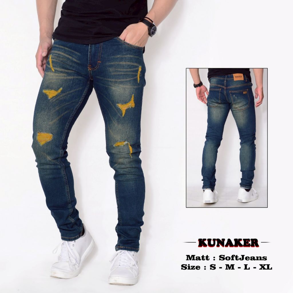 Men's Long Ripped JEANS SOFT DENIM PREMIUM UNDERLINE DISTRO CASUAL ...
