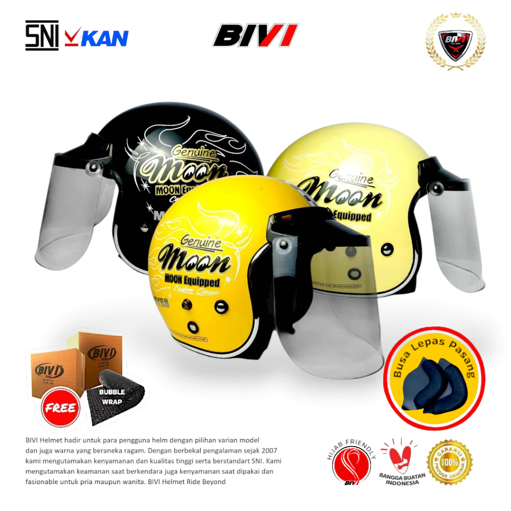 HELM BIVI BOGO MOTIF MOONEYES SNI Half Face Pria Dewasa Wanita
