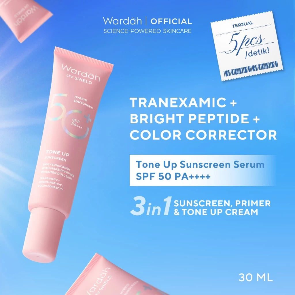 Wardah Sunscreen UV Shield Tinted Tone Up SPF 50 PA 30 ml - Makeup Primer, Base Make Up, Mencerahkan Wajah, Samarkan Noda Hitam, Tidak Lengket, Cepat Meresap - Sunscreen No. 1 Sunscreen of the Year - Skincare - Gambar 2