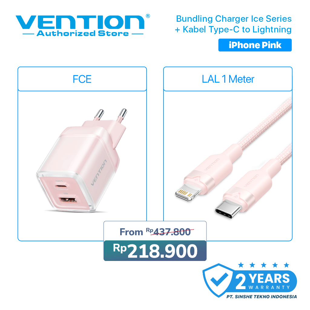 Vention Bundling Charger 30W ICE Series + Kabel Type C to Lightning 3A Fast Charging iPhone