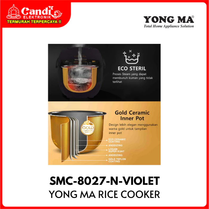 YONGMA Digital Rice Cooker 2 Liter Eco Steril Gold Ceramic Inner Pot SMC-8027-N-VIOLET - Gambar 4