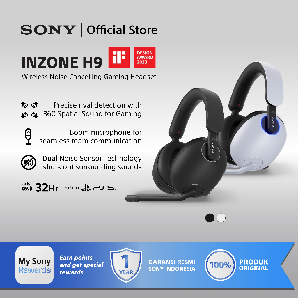 SONY INZONE H9 Wireless Noise Cancelling Gaming Headset Headphone Head Phone Headphones WH-G900N