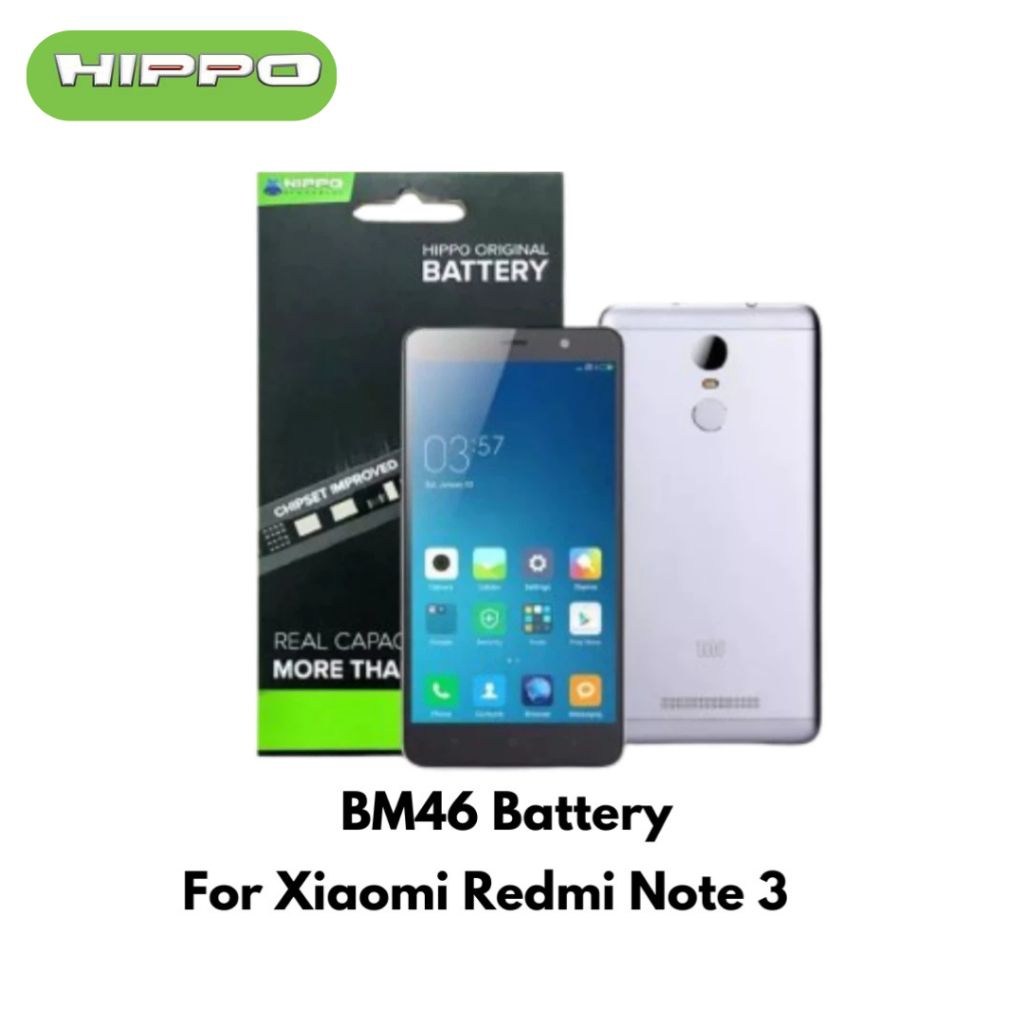 Hippo Baterai Baterry ORI Baterai BM46 XiaoMi Redmi Note 3 Pro / Redmi Note 3 4000Mah Original Batere Premium Batu Batre Batrai Handphone Garansi Resmi