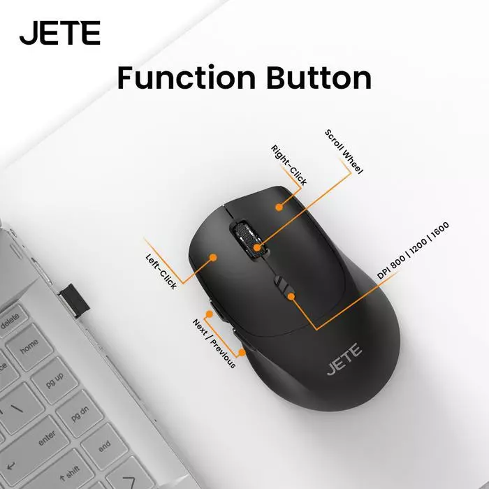 JETE Mouse Wireless MS203 1600Dpi Ergonomic dengan USB Dongle 2.4 Ghz Silent Click Palm Rest untuk Kantor Komputer Laptop - Gambar 2