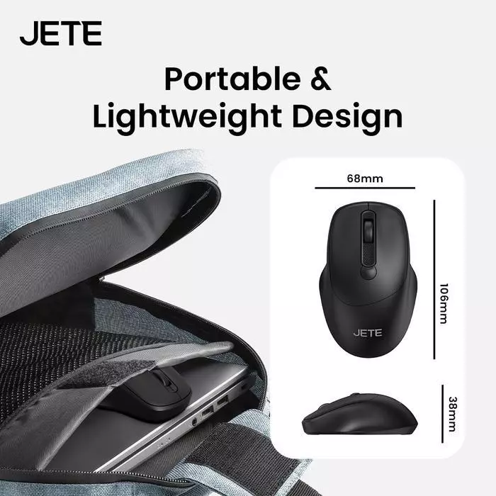 JETE Mouse Wireless MS205 2.4GHz 1600Dpi Ergonomic Silent Click & Palm Rest Area untuk Kantor Komputer Laptop (RTL) - Gambar 4