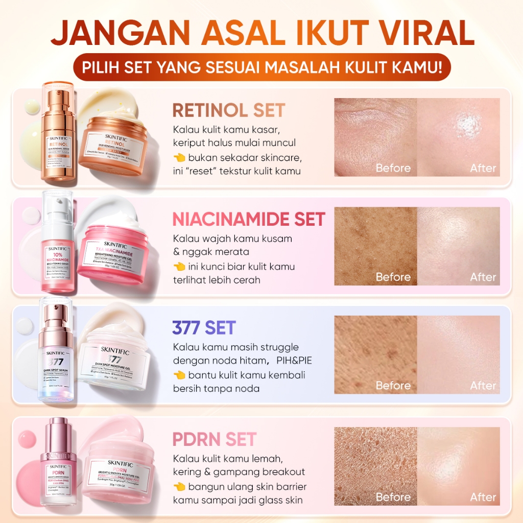 SKINTIFIC - 2pcs Skincare Set / Serum + Moisturizer / PDRN Glass Skin Glowing Brightening Retinol Anti-Aging Vitamin C 377 Dark Spot Barrier Soothing Gel Acne Treatment Acne Calming Peeling 5X Ceramide Niacinamide Oil-control Sensitive Kulit Berminyak - Gambar 4