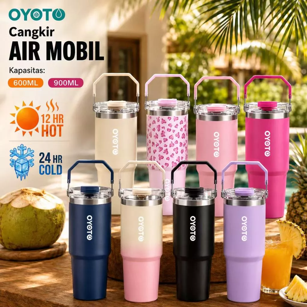 OYOTO Tumbler Insulated Cup Kapasitas 900ml Insulated Tahan Dingin Portable With Handle Tahan Karat