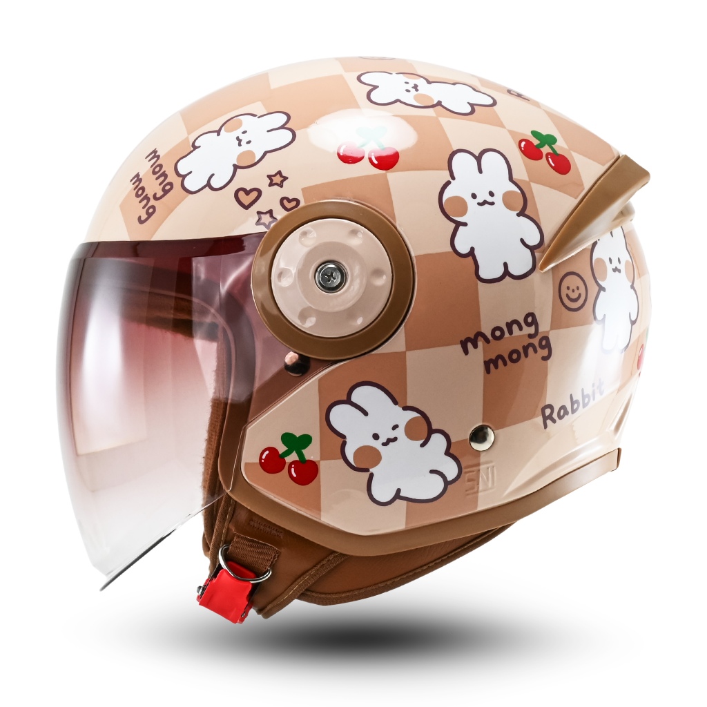 Helm Half Face R-SIX Verona Motif Mongmong Terbaru dengan Visor Gradasi Anti UV
