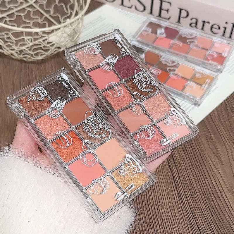 GROSIR 12 Pcs Eyeshadow Palette 10 Warna Mocha Matte Shimmer Glitter Tahan Air Gratis Kuas 234 - Gambar 2
