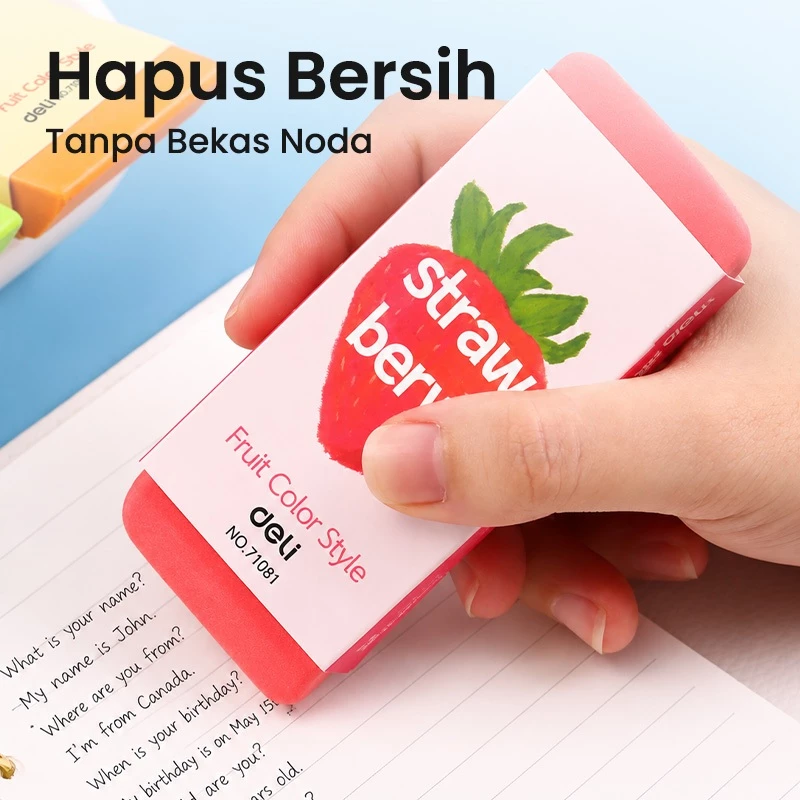 Deli Plastic Eraser Jumbo  / Penghapus Hapusan Tidak Mudah Patah Warna Warni Desai Buah Lucu W71050 - Gambar 4