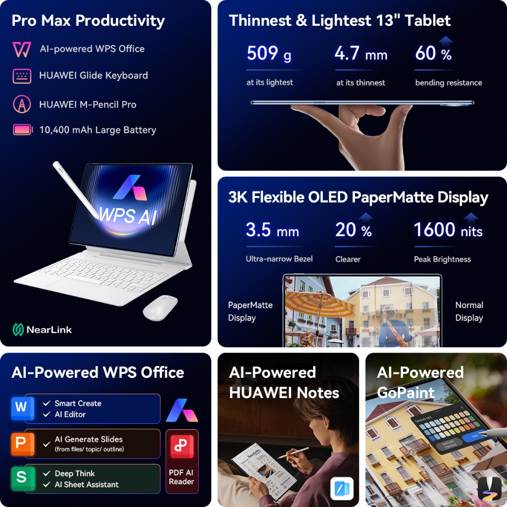 [BARU / Voucher s/d 2,2JT] HUAWEI MatePad Pro Max Tablet / up to 12GB + 512GB / AI-powered PC-Level WPS / Ultra-thin Flagship Design / 13.2" Flexible OLED PaperMatte Display - Gambar 3