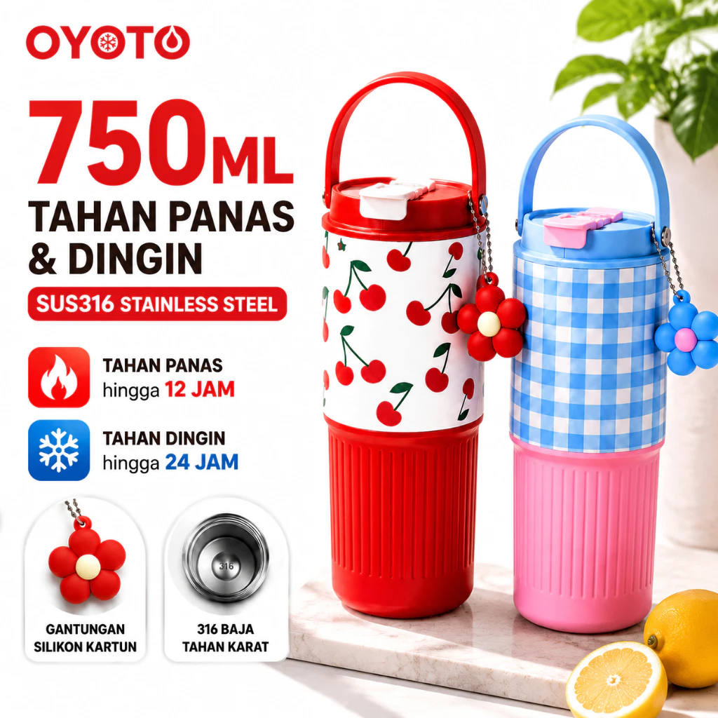 OYOTO Tumbler Botol Minum Portable Bottle Tahan Panas Tahan Dingin Stainless Steel 304 With Handle Tumbler Stainless